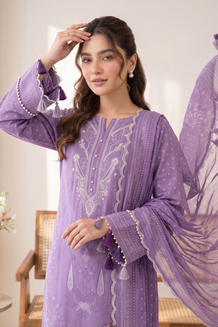 Soft Purple 3 Piece Unstitched Premium Printed Lawn