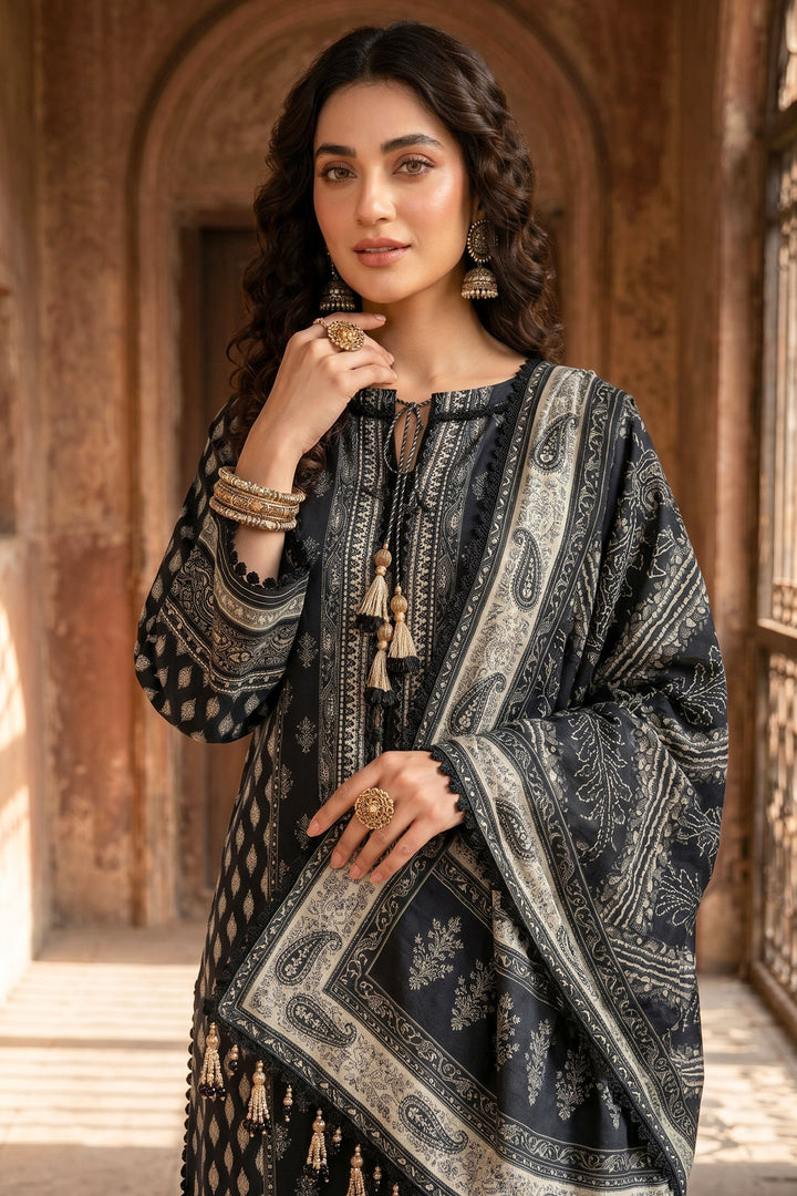 3 Piece Unstitched Black Premium Lawn