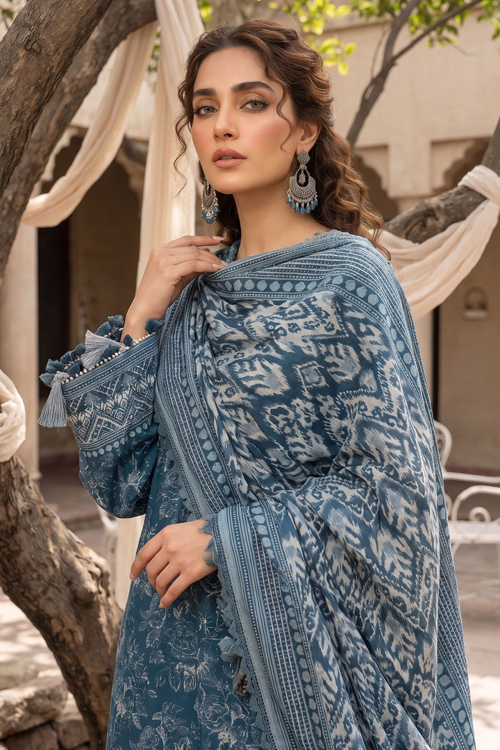 Blue 3 Piece Unstitched Premium Printed Lawn