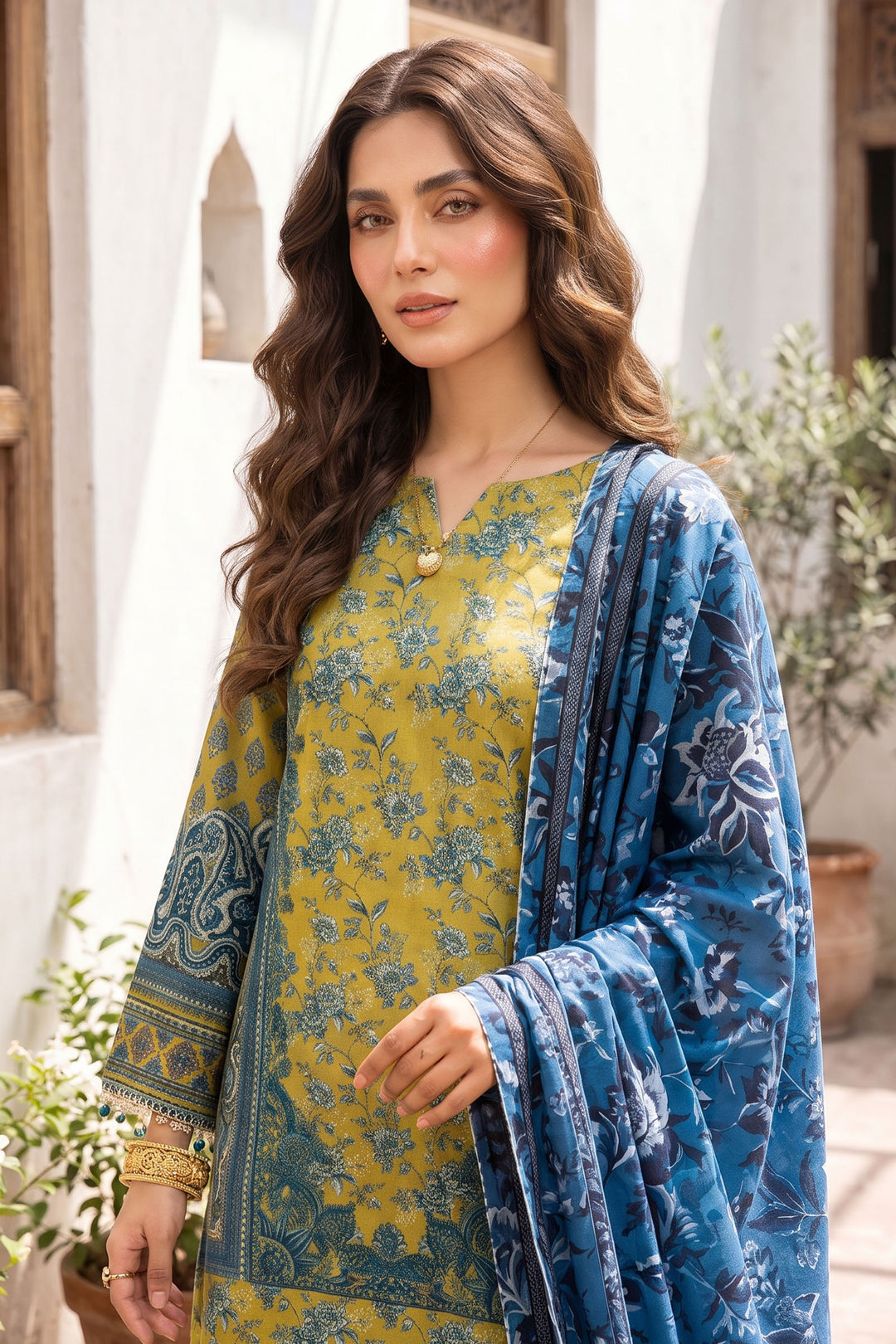 Satin Gold 3 Piece Unstitched Premium Printed Lawn