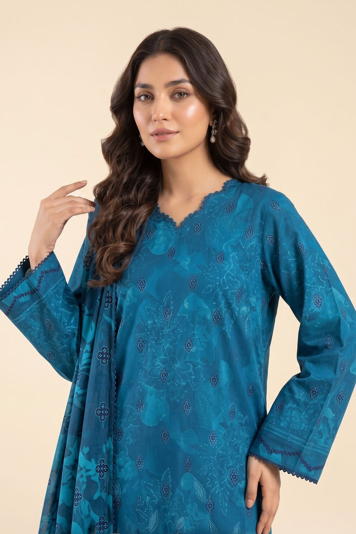 3 Piece Unstitched Persian Blue Premium Linen