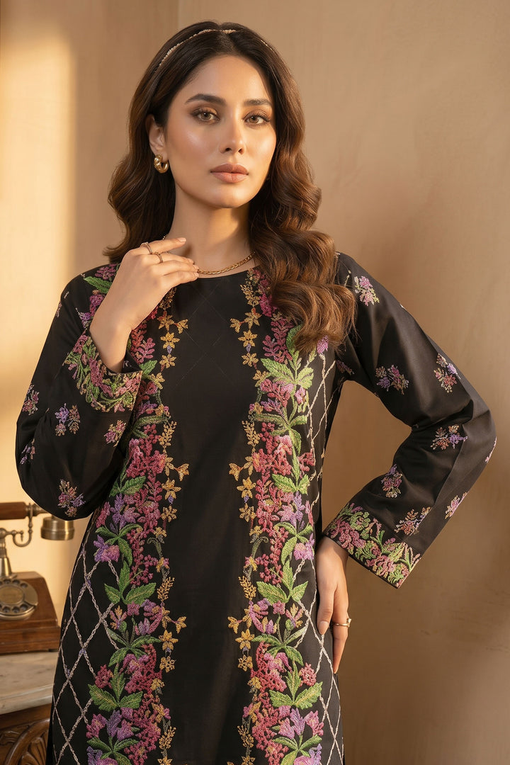Black 2 Piece Unstitched Printed Cambric Co-Ord Set