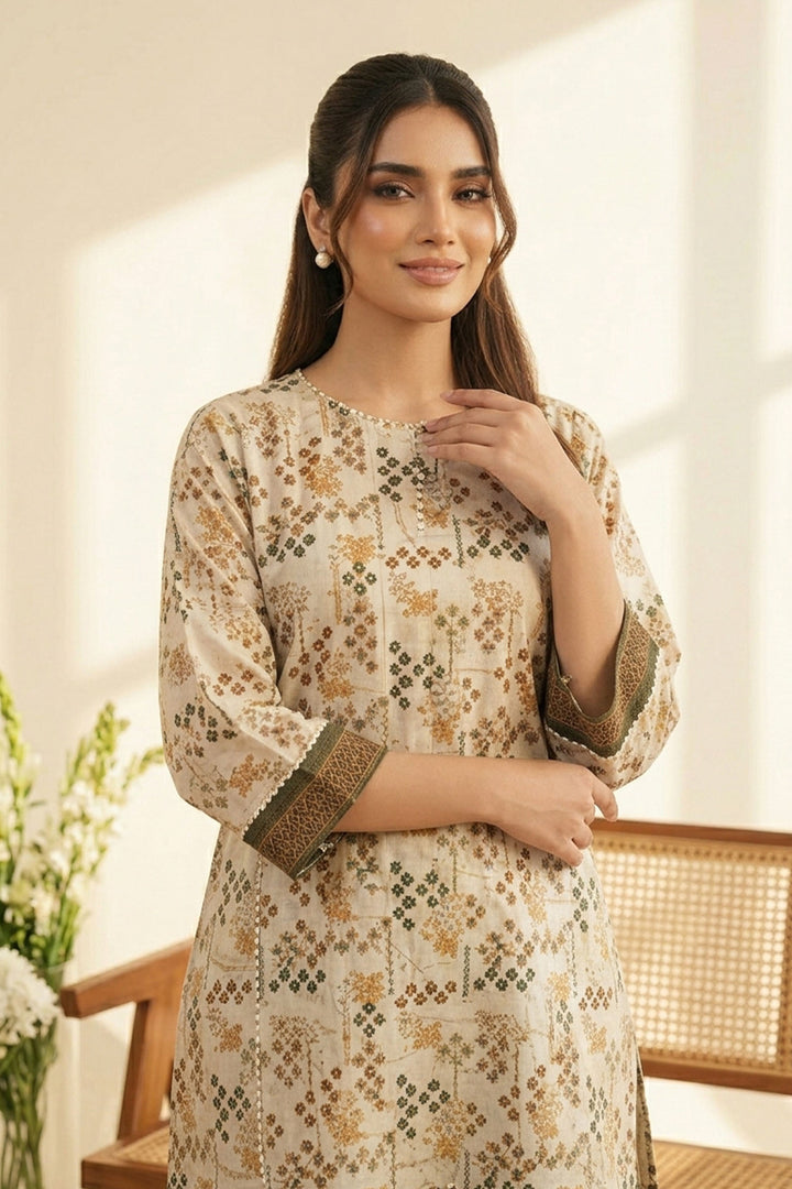 Antique White 2 Piece Unstitched Printed Cambric Co-Ord Set