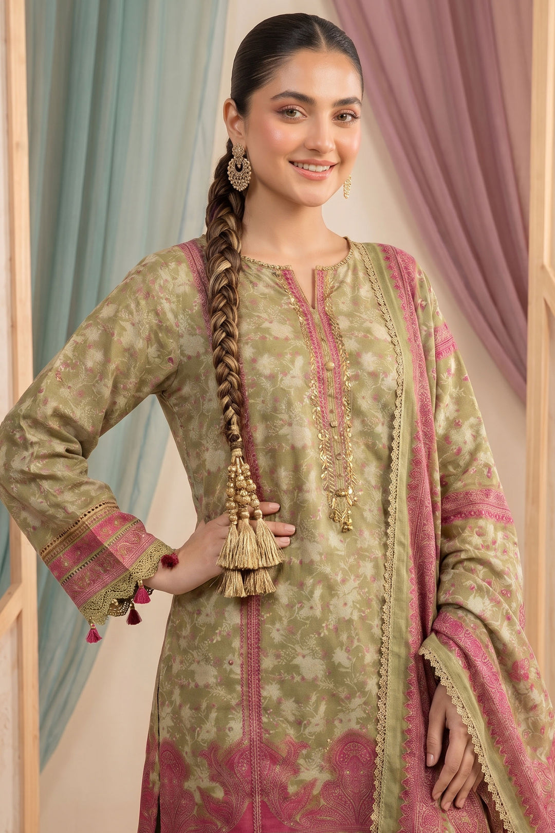 Mehndi Green 3 Piece Unstitched Premium Printed Lawn