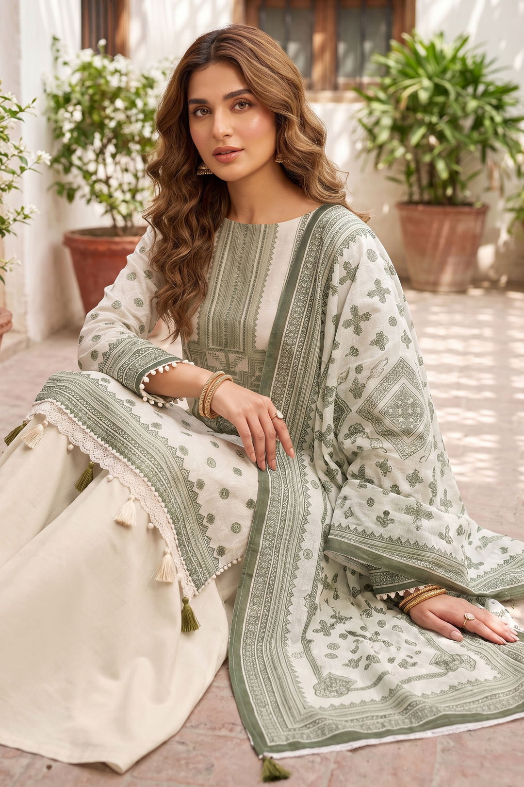 Antique White 3 Piece Unstitched Premium Printed Lawn