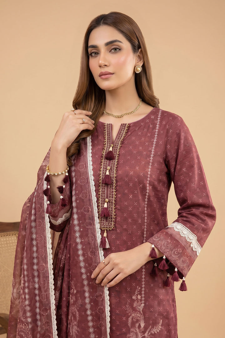 Wine 3 Piece Unstitched Premium Printed Lawn