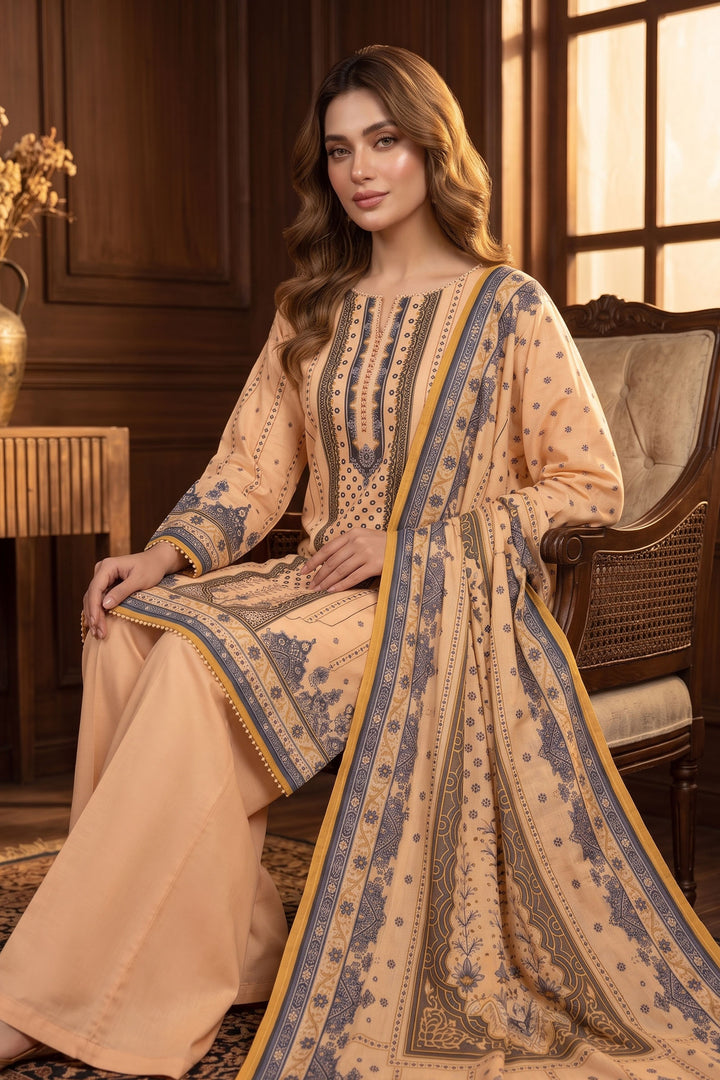 Peach 3 Piece Unstitched Premium Printed Lawn