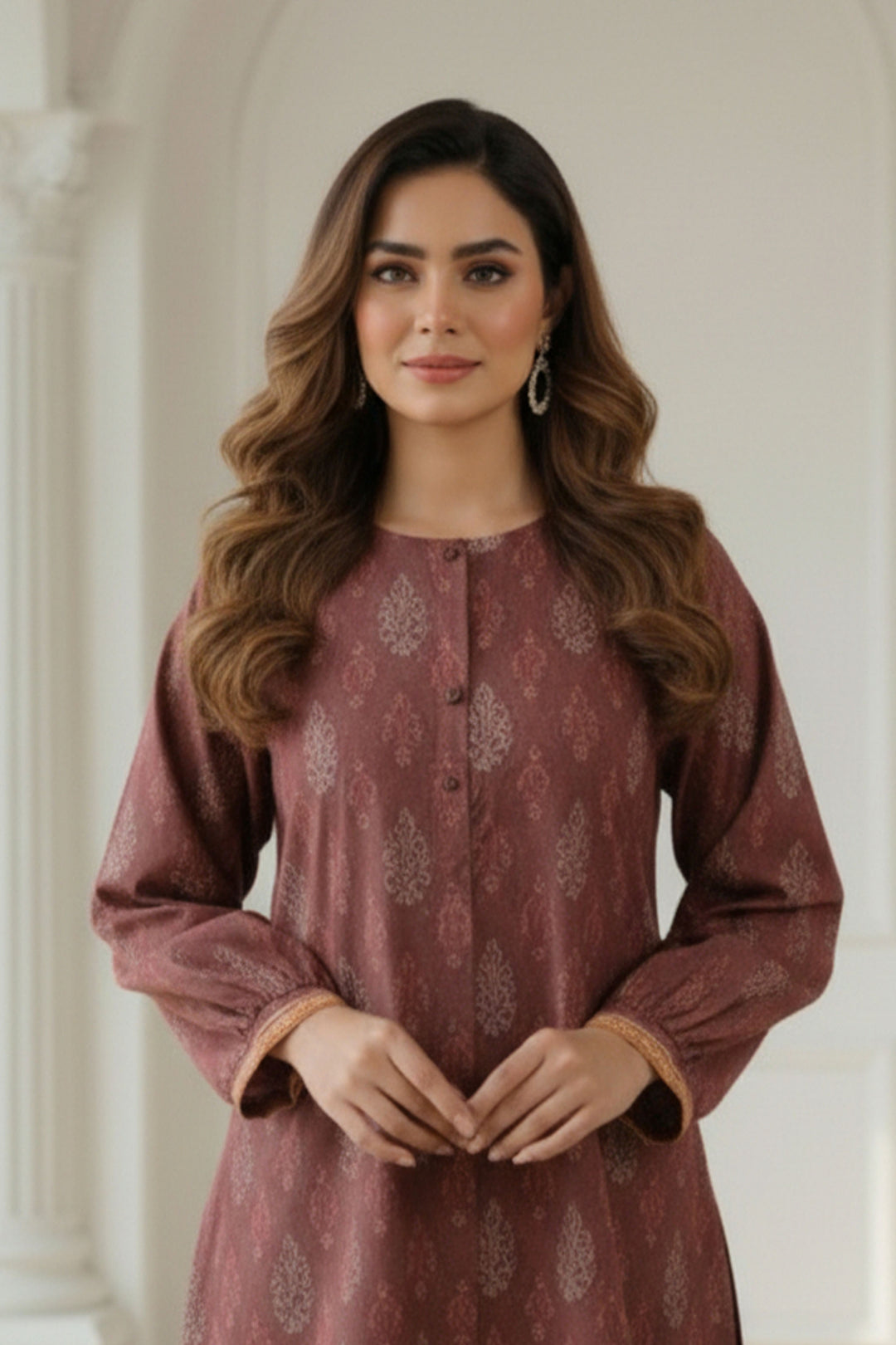 2 Pc Unstitched Premium Coffee Printed Co-Ord Set Suit