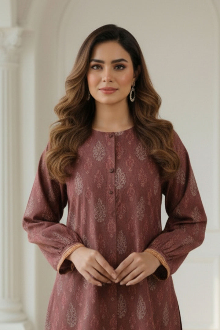2 Pc Unstitched Premium Coffee Printed Co-Ord Set Suit