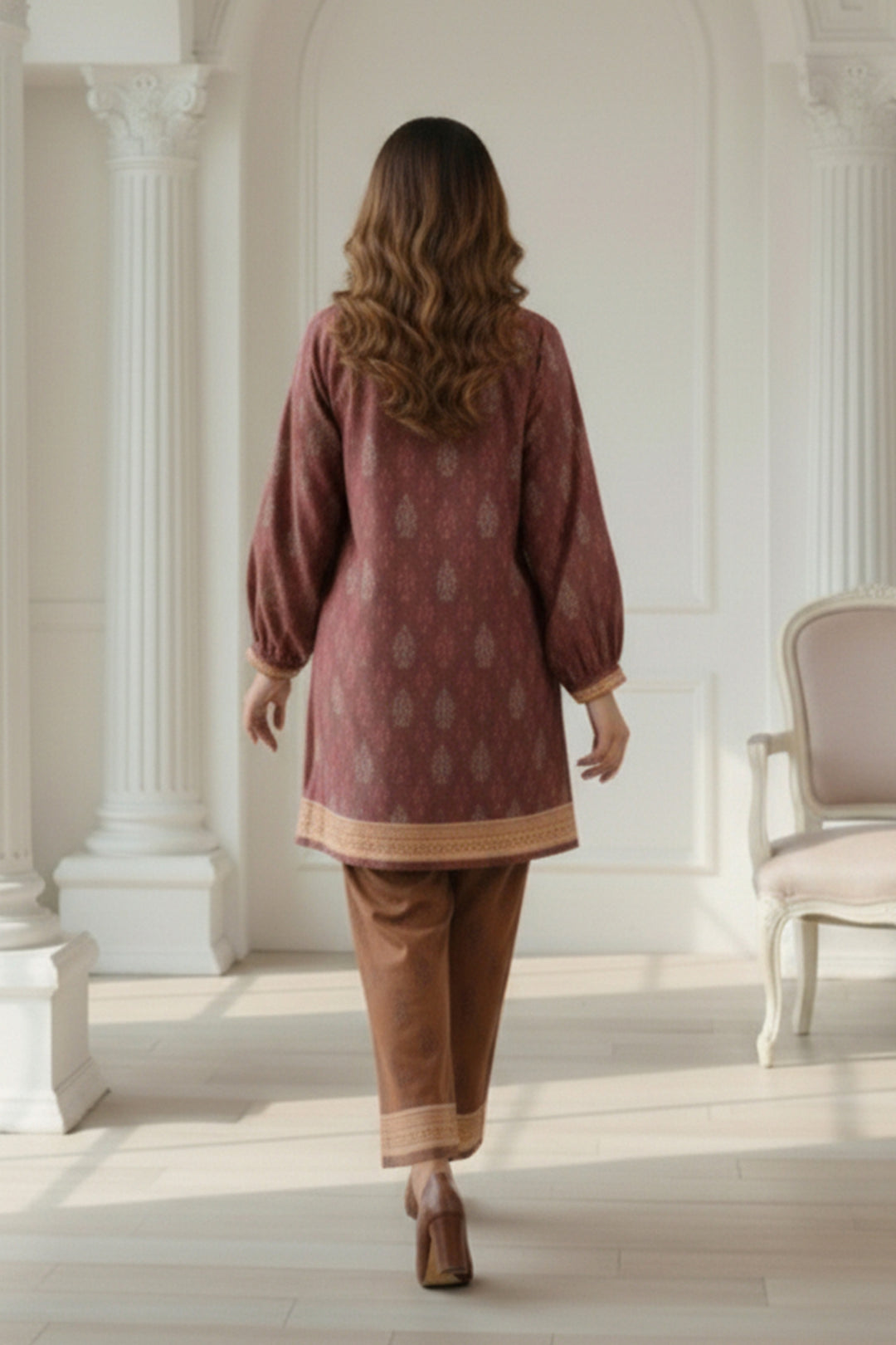 2 Pc Unstitched Premium Coffee Printed Co-Ord Set Suit