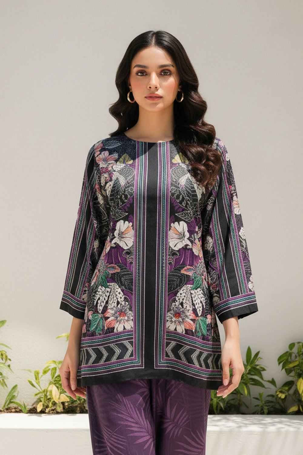 2 Pc Unstitched Premium Dark Purple Printed Co-Ord Set Suit