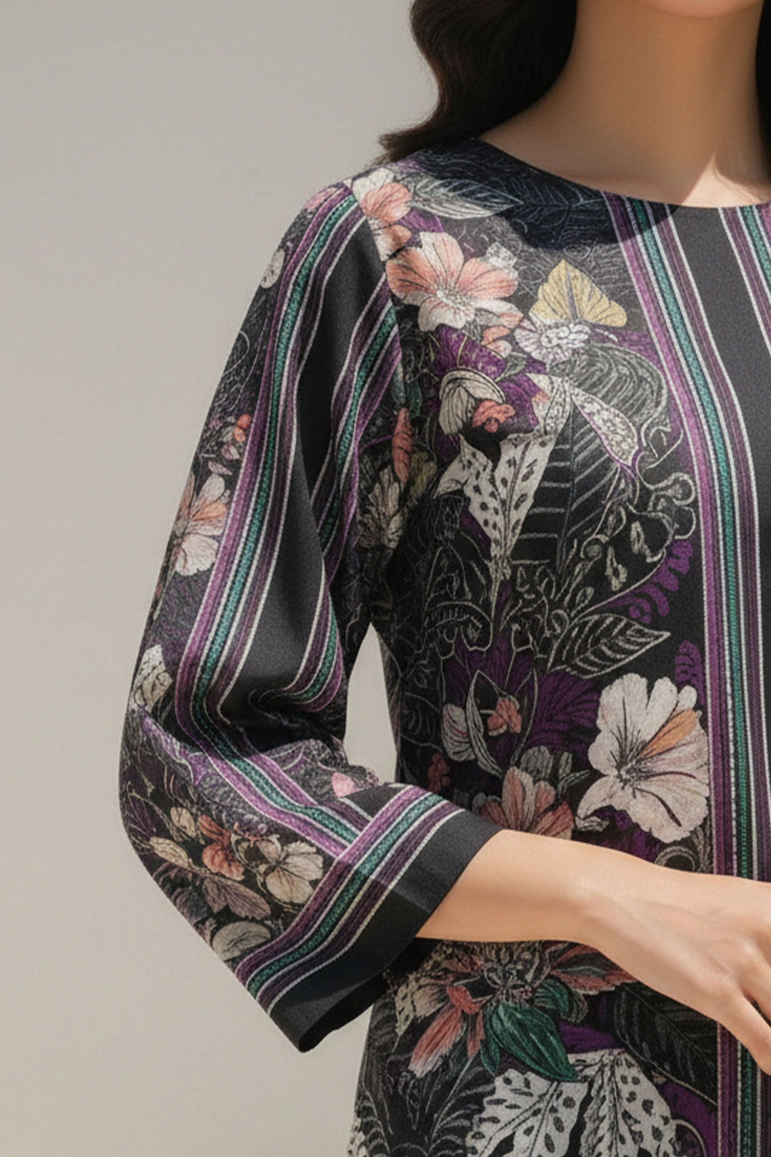 2 Pc Unstitched Premium Dark Purple Printed Co-Ord Set Suit