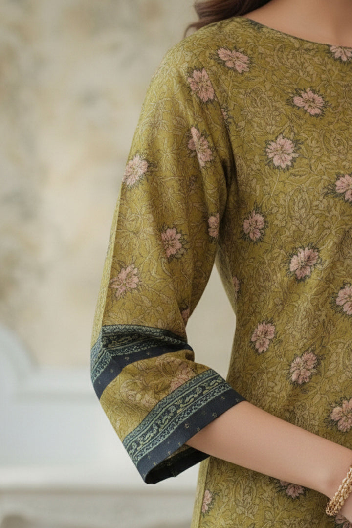 2 Pc Unstitched Premium Dark Tan Printed Co-Ord Set Suit