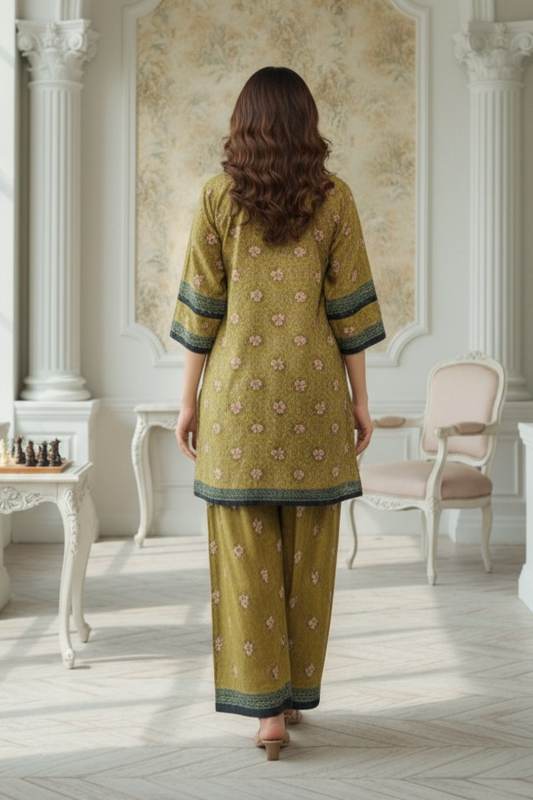 2 Pc Unstitched Premium Dark Tan Printed Co-Ord Set Suit