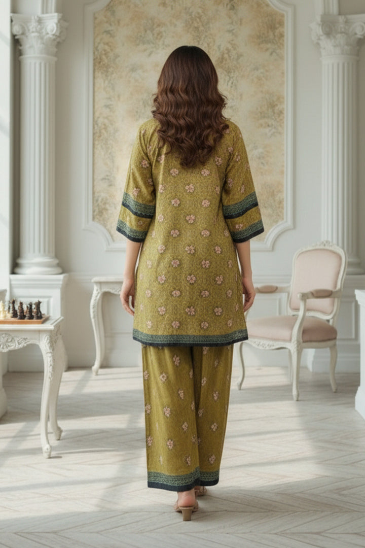 2 Pc Unstitched Premium Dark Tan Printed Co-Ord Set Suit