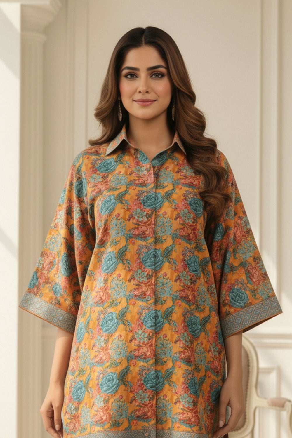 2 Pc Unstitched Premium Dull Orange Printed Co-Ord Set Suit