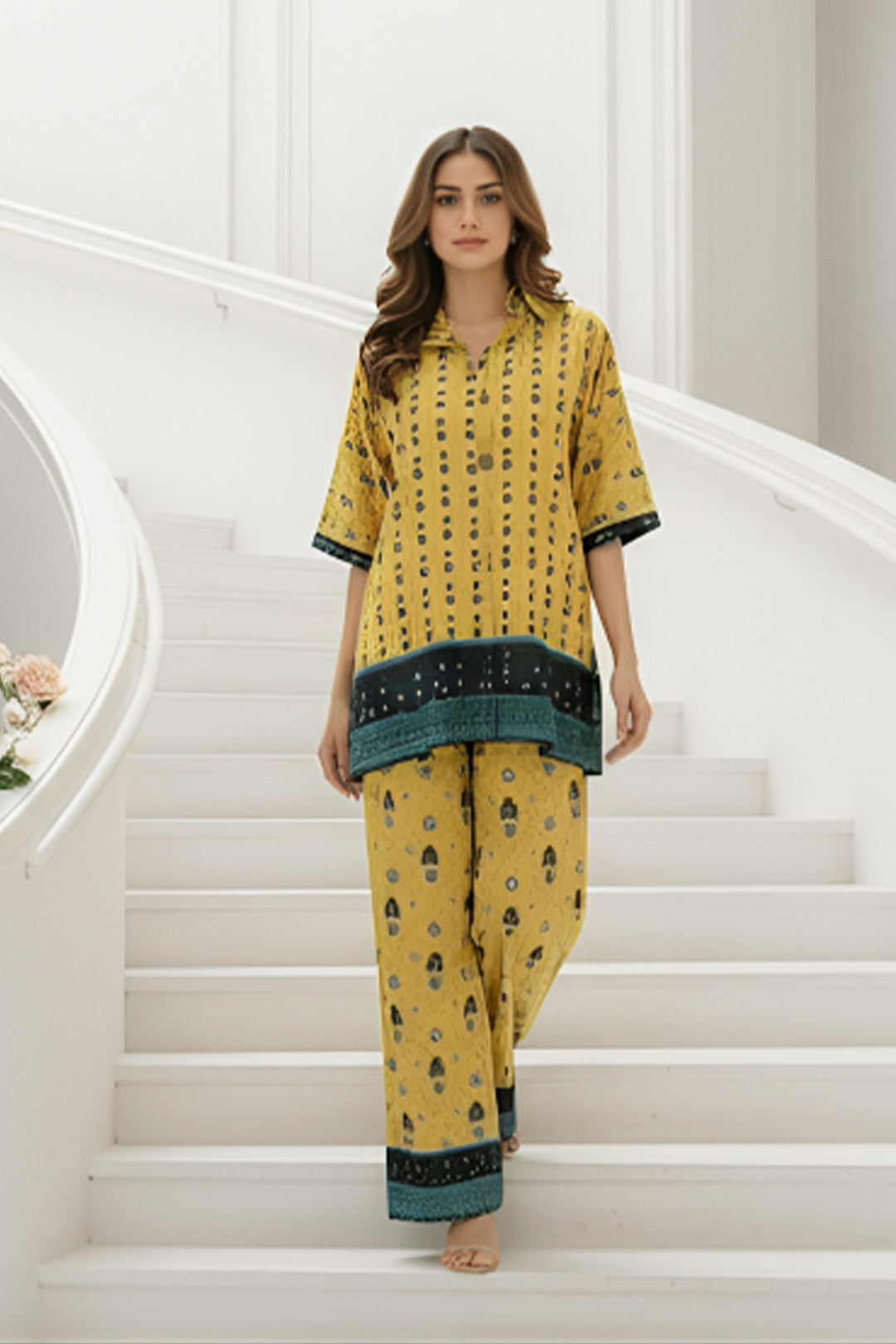 2 Pc Unstitched Premium Goldenrod Printed Co-Ord Set Suit