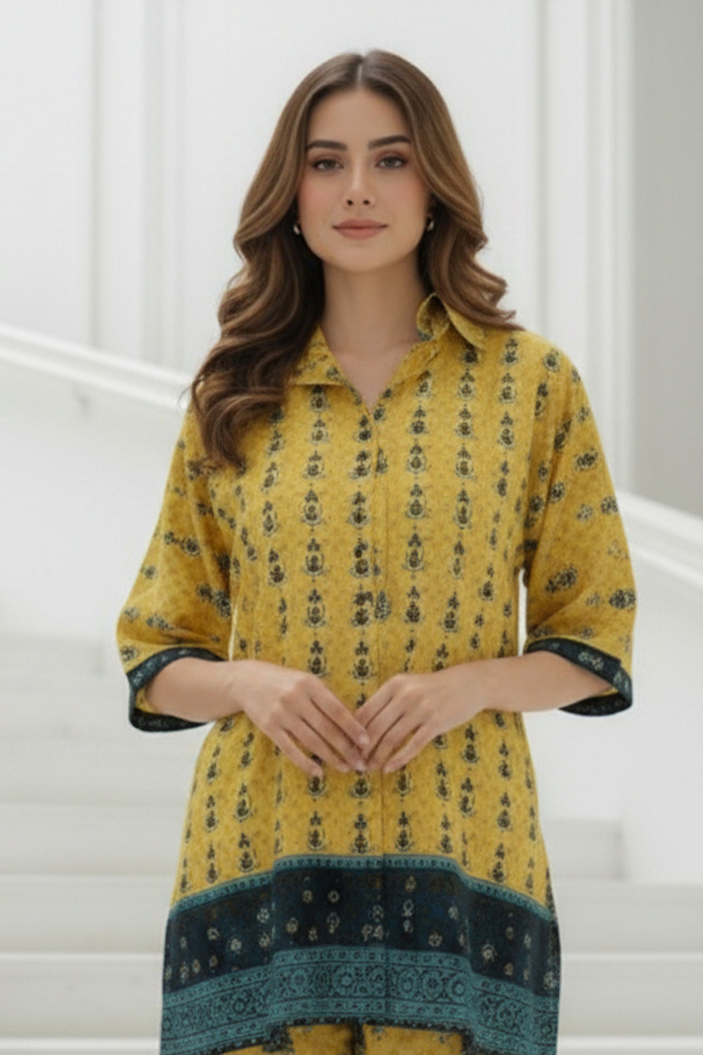 2 Pc Unstitched Premium Goldenrod Printed Co-Ord Set Suit