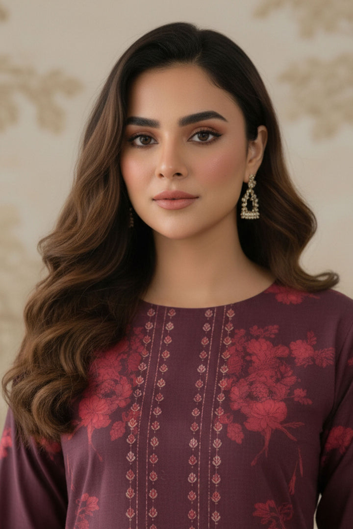 2 Pc Unstitched Premium Maroon Printed Co-Ord Set Suit