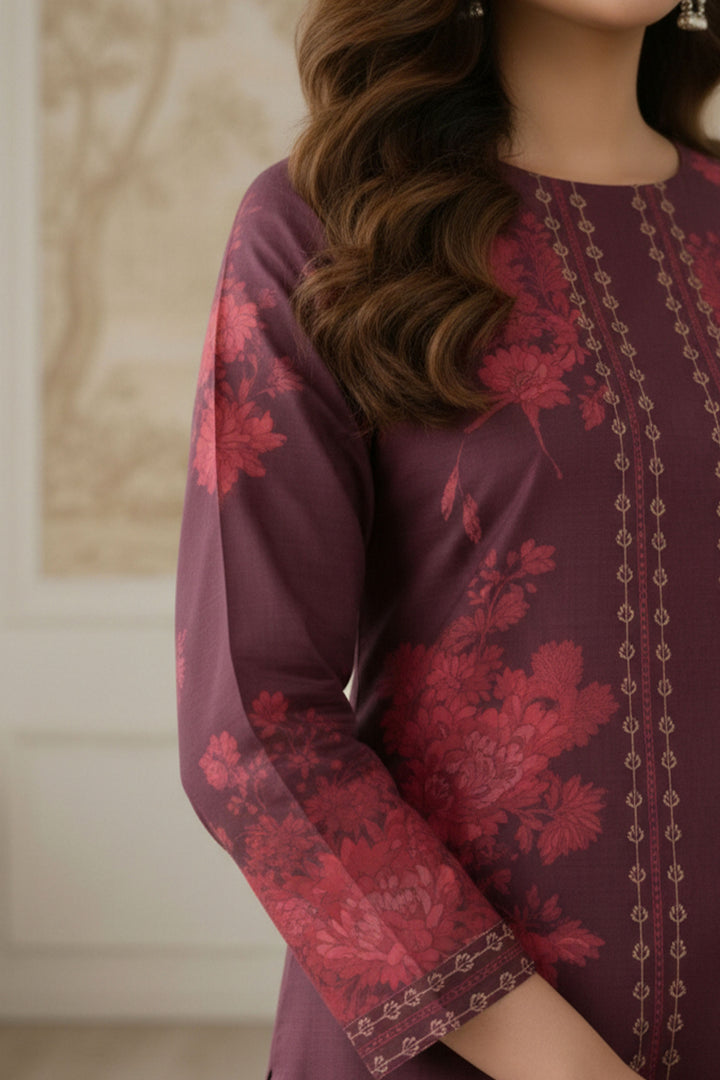 2 Pc Unstitched Premium Maroon Printed Co-Ord Set Suit