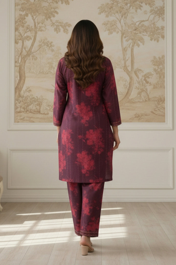 2 Pc Unstitched Premium Maroon Printed Co-Ord Set Suit