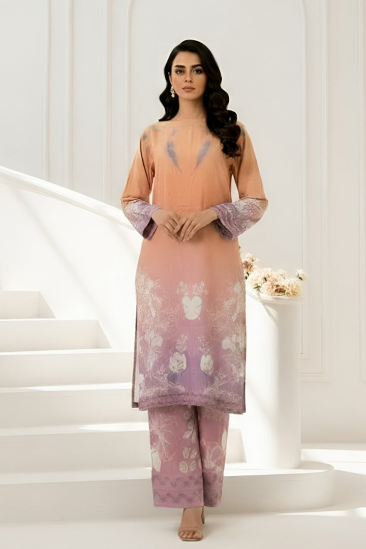 2 Pc Unstitched Premium Persian Orange Printed Co-Ord Set Suit