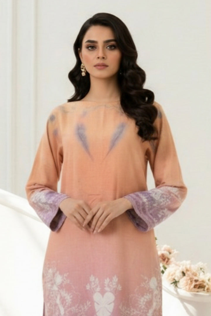2 Pc Unstitched Premium Persian Orange Printed Co-Ord Set Suit