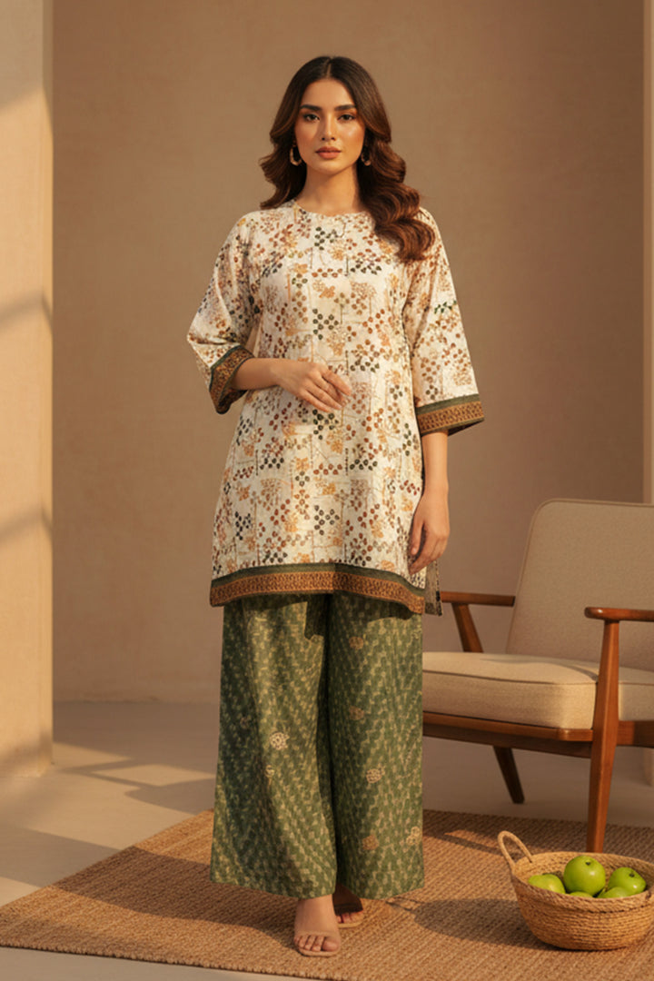 2 Pc Unstitched Premium Printed Antique WhiteCo-Ord Set By Jacquard Clothing Summer 2026 Collection