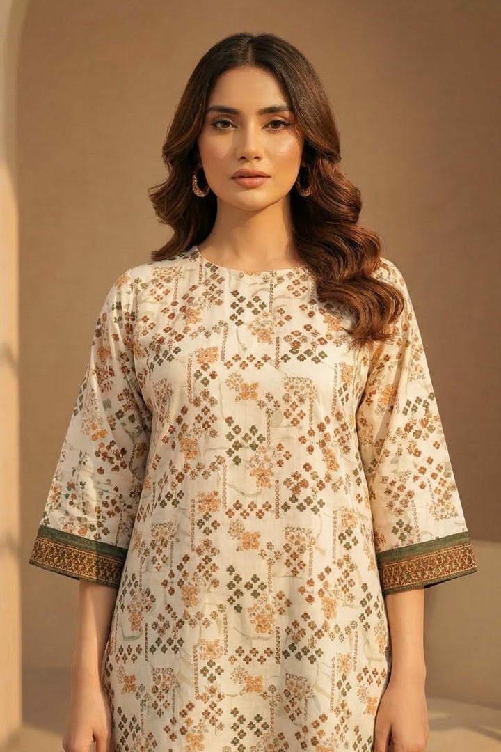 2 Pc Unstitched Premium Printed Antique WhiteCo-Ord Set By Jacquard Clothing Summer 2026 Collection