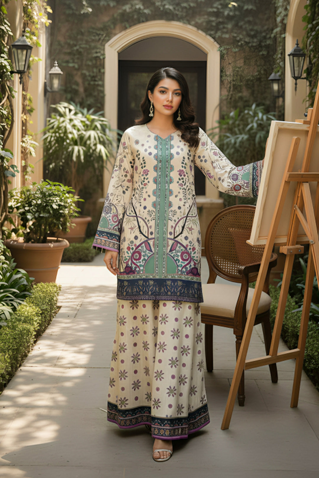 2 Pc Unstitched Premium Printed Beige Co-Ord Set By Jacquard Clothing Summer 2026 Collection