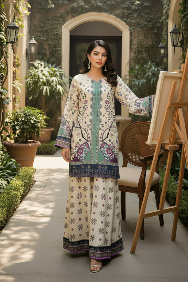 2 Pc Unstitched Premium Printed Beige Co-Ord Set By Jacquard Clothing Summer 2026 Collection
