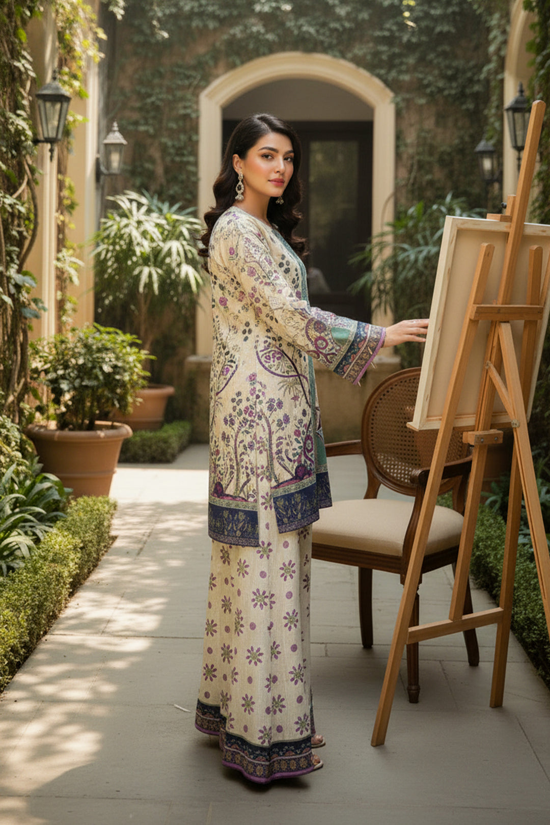 2 Pc Unstitched Premium Printed Beige Co-Ord Set By Jacquard Clothing Summer 2026 Collection