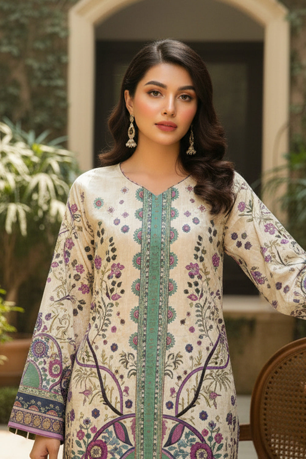 2 Pc Unstitched Premium Printed Beige Co-Ord Set By Jacquard Clothing Summer 2026 Collection