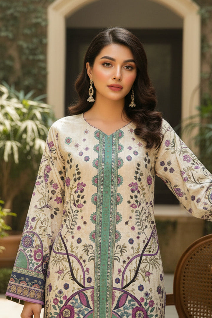 2 Pc Unstitched Premium Printed Beige Co-Ord Set By Jacquard Clothing Summer 2026 Collection
