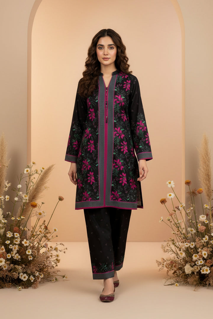 2 Pc Unstitched Premium Printed Black Co-Ord Set By Jacquard Clothing Summer 2026 Collection