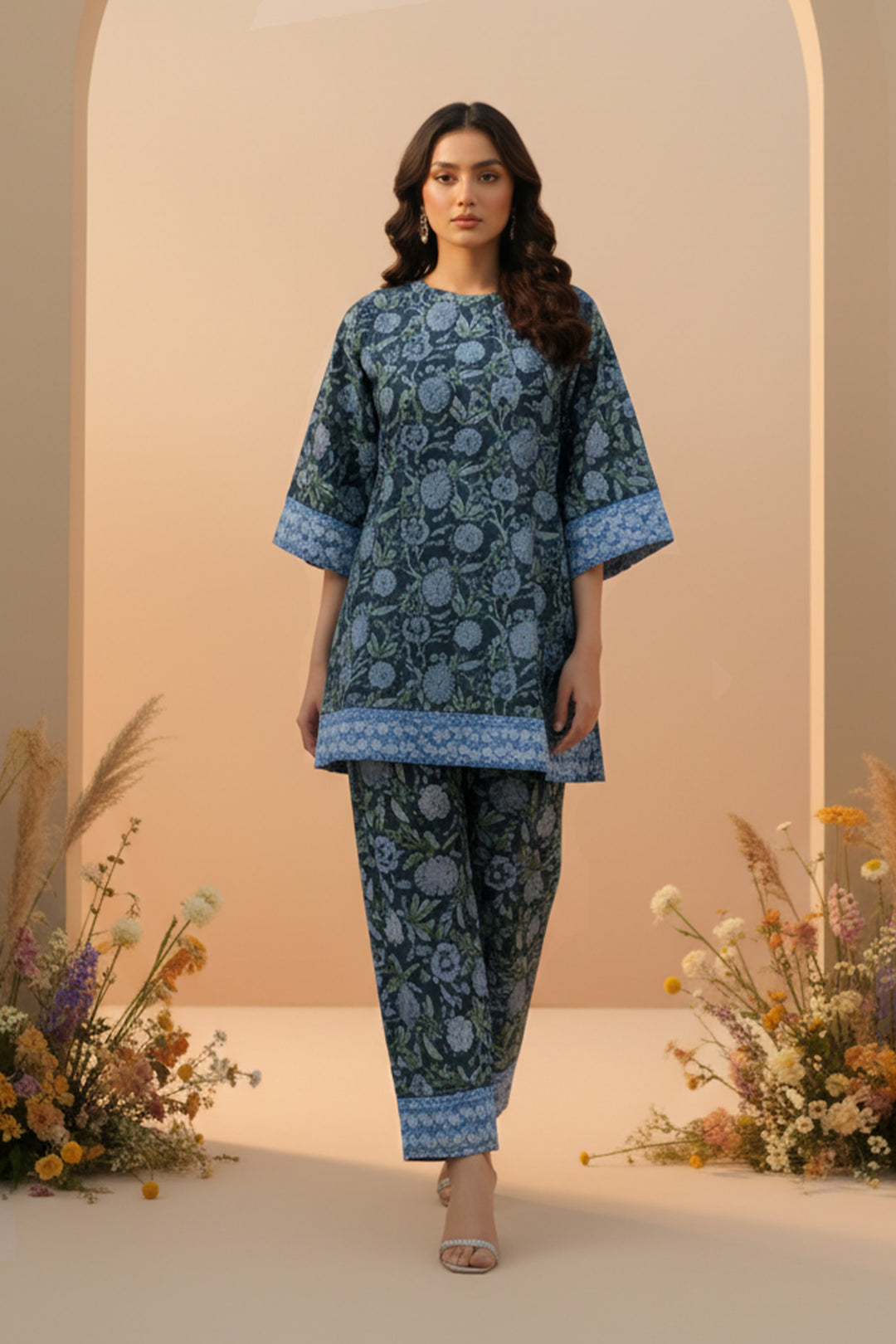 2 Pc Unstitched Premium Printed Blue Co-Ord Set By Jacquard Clothing Summer 2026 Collection