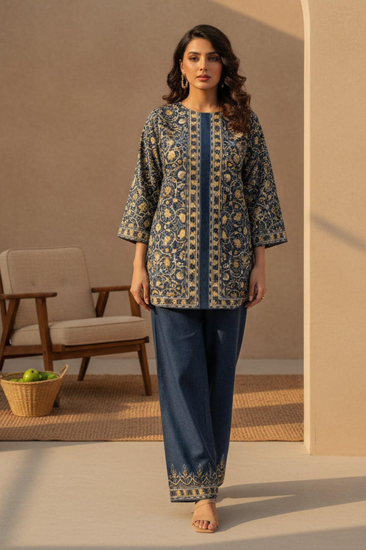 2 Pc Unstitched Premium Printed Blue Co-Ord Set By Jacquard Clothing Summer 2026 Collection2