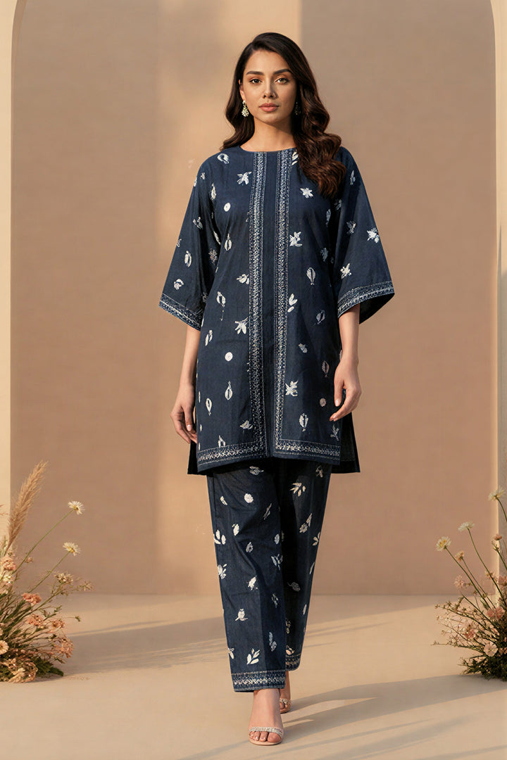 2 Pc Unstitched Premium Printed Charcoal Co-Ord Set By Jacquard Clothing Summer 2026 Collection