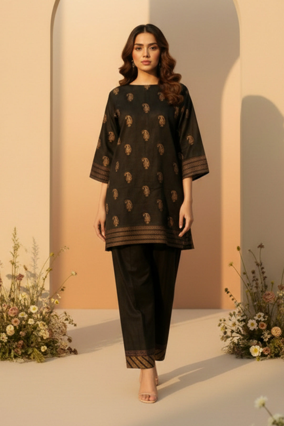 2 Pc Unstitched Premium Printed Coffee Co-Ord Set By Jacquard Clothing Summer 2026 Collection