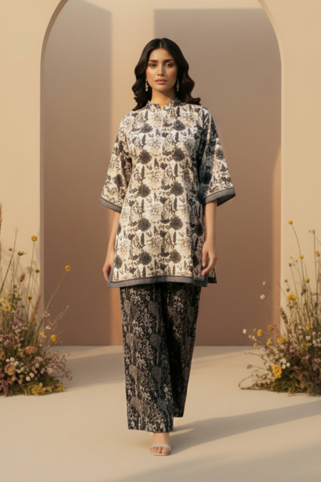2 Pc Unstitched Premium Printed Dark Taupe Co-Ord Set By Jacquard Clothing Summer 2026 Collection
