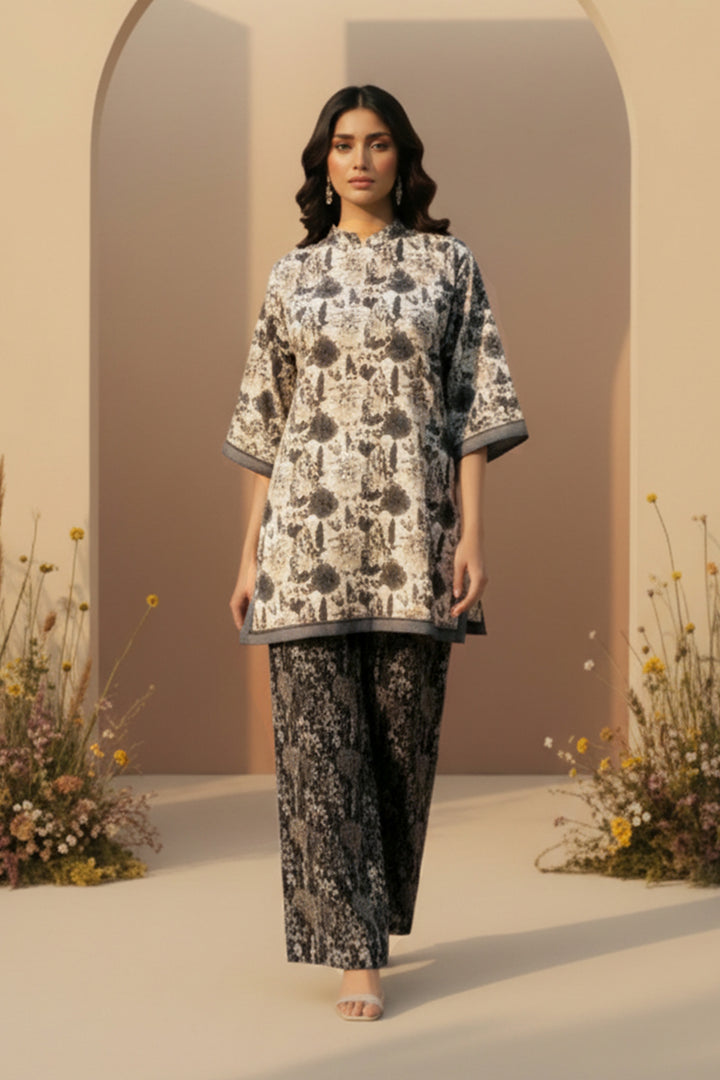 2 Pc Unstitched Premium Printed Dark Taupe Co-Ord Set By Jacquard Clothing Summer 2026 Collection