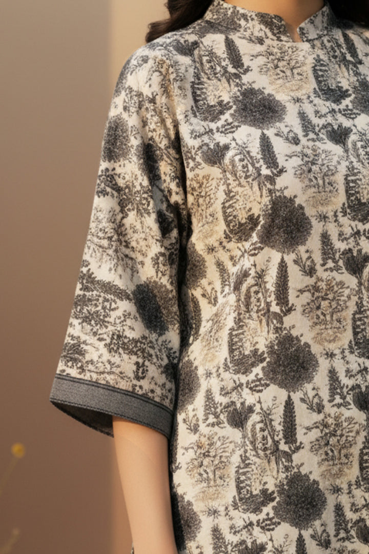 2 Pc Unstitched Premium Printed Dark Taupe Co-Ord Set By Jacquard Clothing Summer 2026 Collection