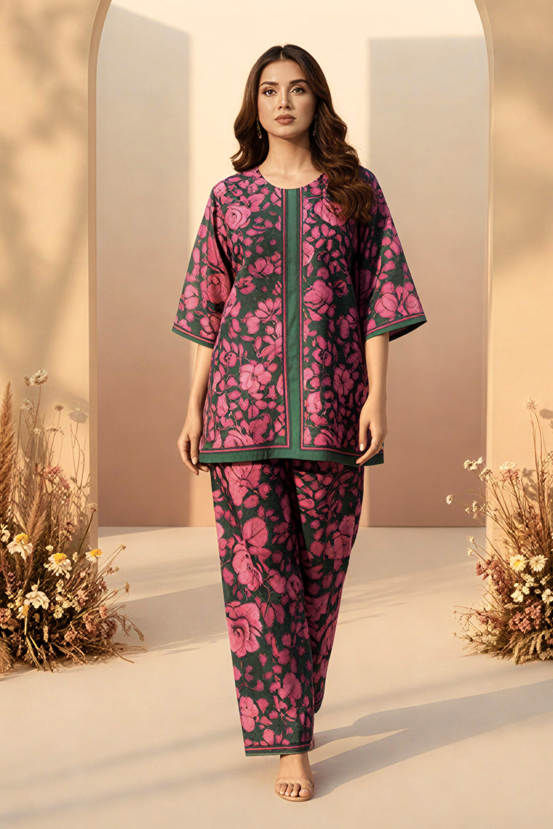 2 Pc Unstitched Premium Printed Green Co-Ord Set By Jacquard Clothing Summer 2026 Collection