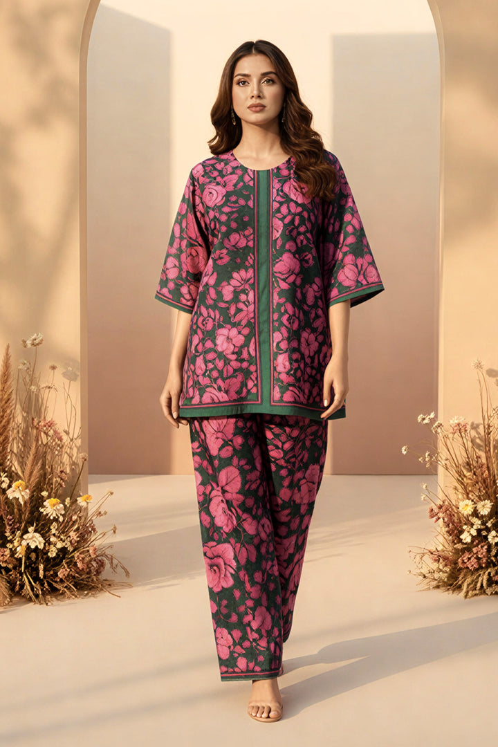 2 Pc Unstitched Premium Printed Green Co-Ord Set By Jacquard Clothing Summer 2026 Collection