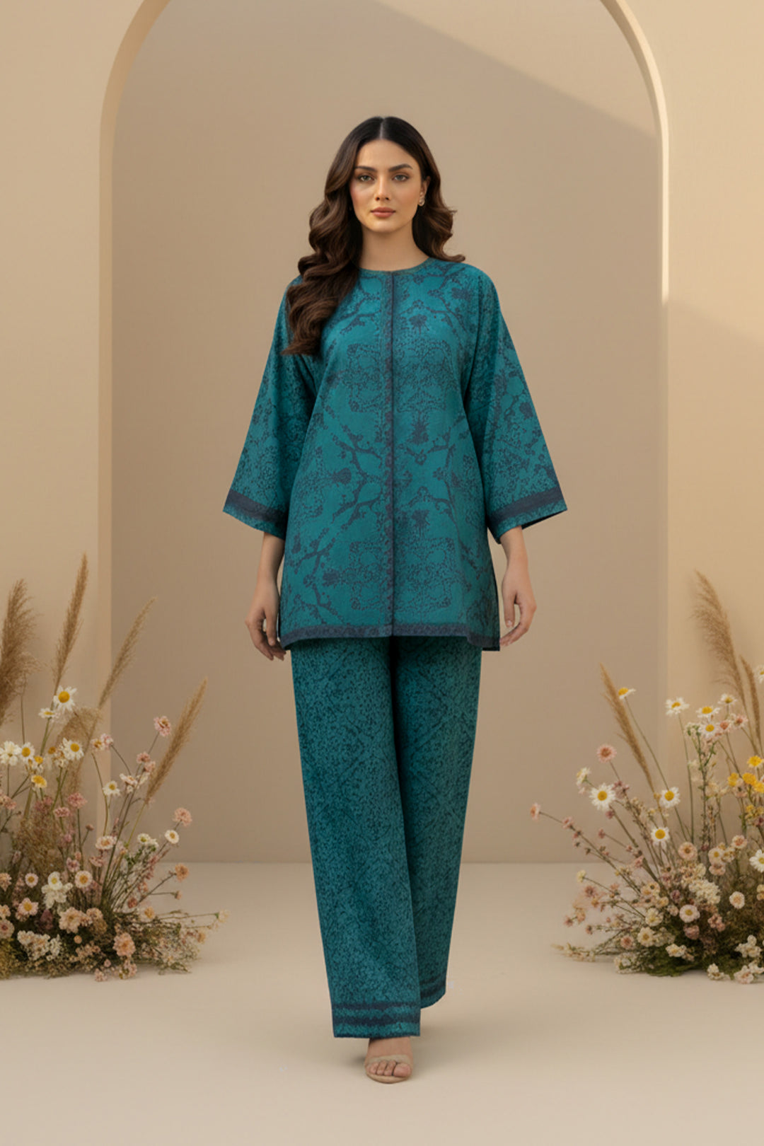 2 Pc Unstitched Premium Printed Pine Green Co-Ord Set By Jacquard Clothing Summer 2026 Collection