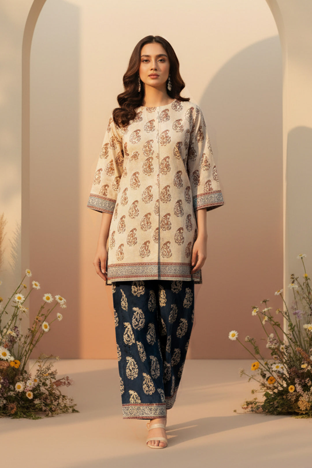 2 Pc Unstitched Premium Printed Tan Co-Ord Set By Jacquard Clothing Summer 2026 Collection