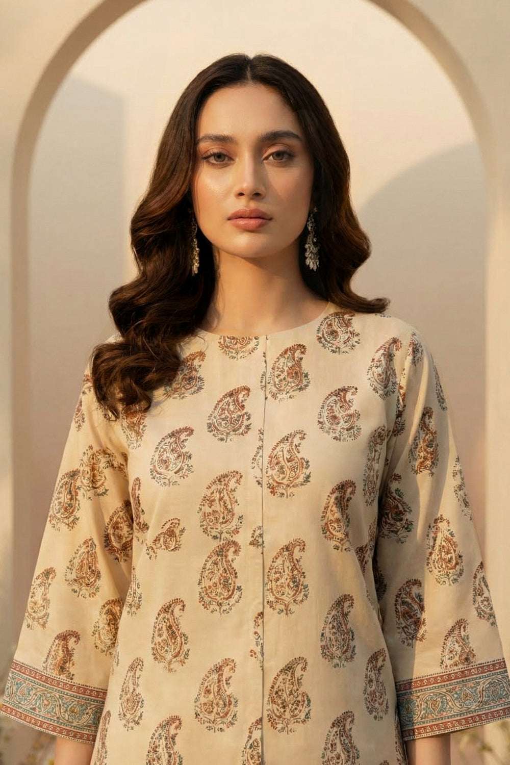2 Pc Unstitched Premium Printed Tan Co-Ord Set By Jacquard Clothing Summer 2026 Collection