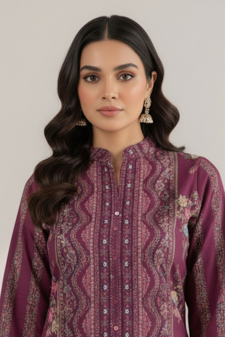 2 Pc Unstitched Premium Wine Printed Co-Ord Set Suit
