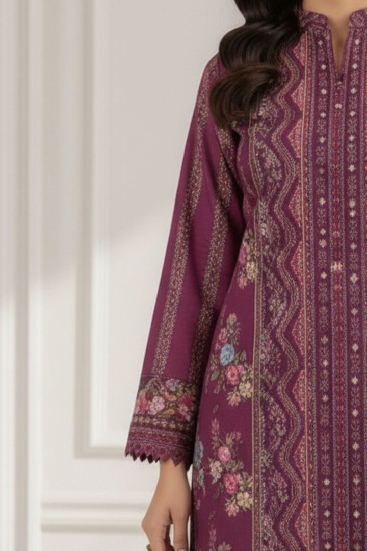 2 Pc Unstitched Premium Wine Printed Co-Ord Set Suit