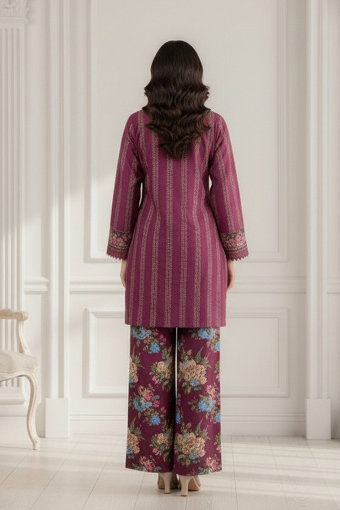2 Pc Unstitched Premium Wine Printed Co-Ord Set Suit